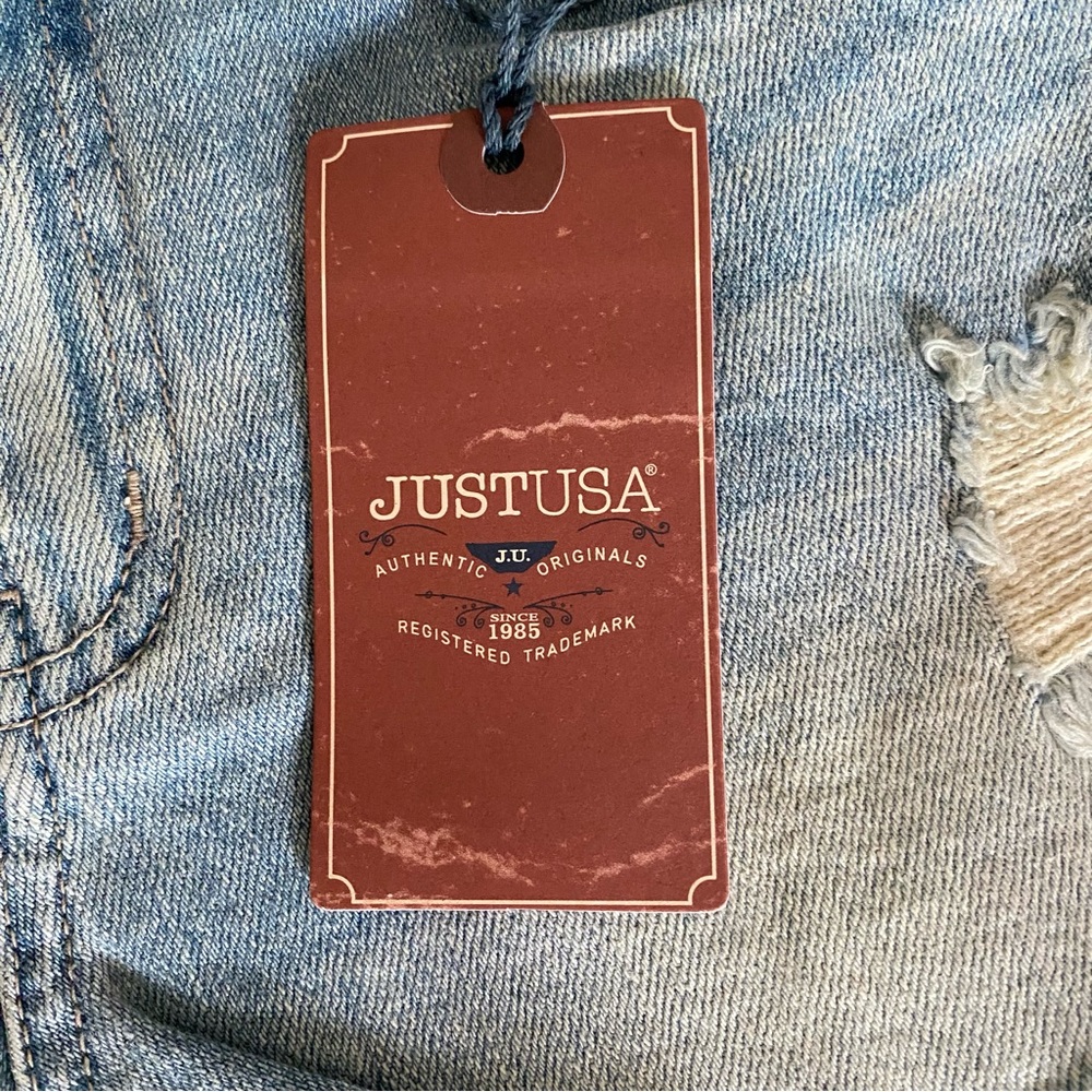 Just USA Cut Off Mid Rise Denim Fray Shorts Light Blue Distressed Medium - Picture 7 of 11